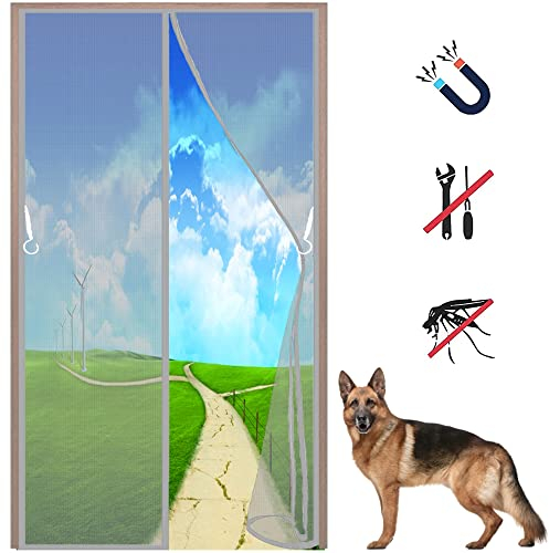 LZHBD Magnet Fliegengitter Tür für Balkon und Terrasse - 140x195 cm - Magnetvorhang zum Schutz vor Insekten, Ideal für Balkontür, Kellertür Schwingtür Terrassentür - Grau