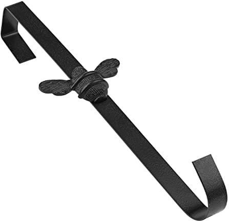 Brass bee Wreath Hanger, Hang Over The Door Iron Wreath Hanger Wreath Holder Wreath Hook for Decoration Large (Black)