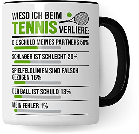 Tennis Tasse, Wieso Ich beim Tennis verliere Tennis-Spruch, Geschenk Tennisspieler Tennis-Spielerin, Tennisprofi Tennisliebhaber, Geschenkidee Kaffeetasse Kollegen Spielpartner (Weiß & Schwarz)