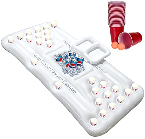 MIMERKAT ONLINE Colchoneta Juego Hinchable con Kit Completo, Vasos y Pelotas Incluidas - Divertido y Refrescante Inflable con Posavasos y Nevera Integrada