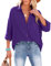 NONSAR Chemisier pour femme - Chemise décontractée avec col en V - 100 % coton - Coupe ample - Solide - Haut épais - Élégant avec poche, Violet, S