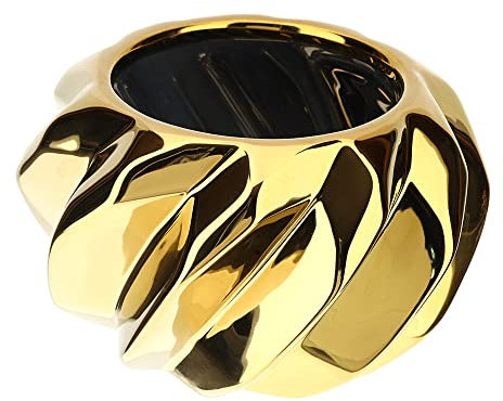 Hervit Vaso Decorativo Tecno in Ceramica Effetto Ondulato Oro Lucido Ø18x11 cm