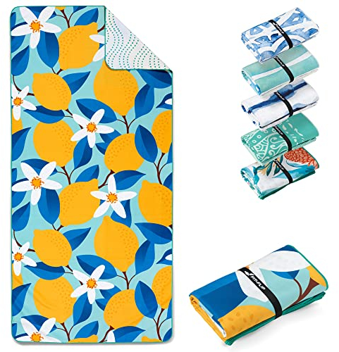 Fit-Flip Strandtuch XXL - Mikrofaser Badetuch - Strandtücher leicht und schnelltrocknend - 100% recyceltes Mikrofaser Handtuch - Strandhandtuch zum Baden (Lemon Flowers 160x90cm)