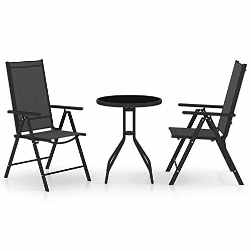 ZEYUAN 3-TLG. Bistro-Set, Bistrotisch Mit 2 Stühlen, Gartenset Tisch Und Stühle, Balkontisch Klein, Bistroset, Aluminium und Textilene Schwarz