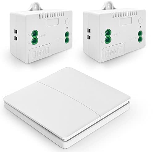 DieseRC Kinetischer Funk Lichtschalter, Wandpaneel RF Sicherheit Funkschalter und 10A Relais Empfänger Controller mit Sicherung, keine Verkabelung Batterieloser Selbst-generierender Schalter