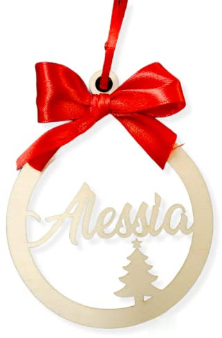 Palla di legno per Albero Di Natale 10CM Personalizzata pallina con Nome o Scritta DECORAZIONE NATALIZIA 2022 Piatta