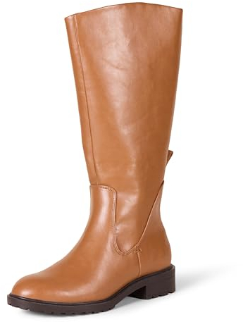 Amazon Essentials Stivali da Equitazione al Ginocchio Donna, Nero Caramello Scuro Finta Pelle, 37 EU