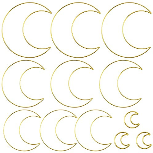 WakiHong 12 Stück Metall Mond Hoops Traumfänger Mond Traumfänger Ringe Gold Mond Metall Ringe Hoops für Makramee,Traumfänger,Wanddeko und DIY Handwerk Basteln