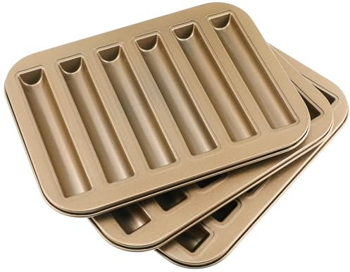 3Pcs Hot Dog Bun Mold,Finger Biscuit Mold Non-stick Sausage Mold for Cakes Biscotti Eclair Sandwich Baking