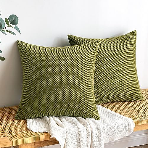 EMEMA Kordsamt Kissenbezug Dekorative Granulat Sofakissen Dekokissen Kissenbezüge Kissenhülle Couchkissen Überwurf Kissen Bezug Zierkissen für Couch Sofa Wohnzimmer 2er Set 40x40 cm Olivgrün