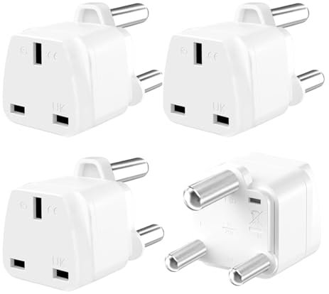 LUKELI 4 Pack UK to South Africa Plug Adapter South Africa Power Adapter 3-Pin UK Travel Adapter for South Africa Namibia Swaziland Lesotho Bhutan Botswana and More (4Pcs White UK to South Africa)