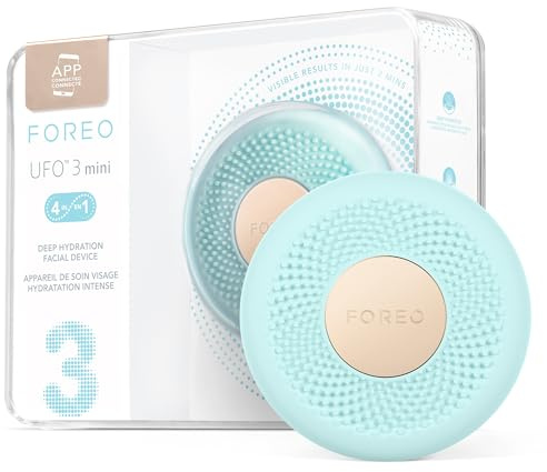 FOREO UFO 3 mini 4-in-1-Gesichtsmasken-Hautpflegegerät – Feuchtigkeitscreme – Anti-Aging – Vollspektrum-LED- und Rotlichttherapie – Thermotherapie – T-Sonic-Gesichtsmassage – Arctic Blue