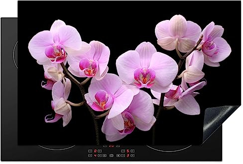 KitchenYeah© Herdabdeckplatte Einteilig Herdabdeckung Abdeckplatte für Ceranfeld Abdeckung Induktionskochfeld Aufrollbare Matte Pink - Orchidee - Blumen - Rosa - Flora - 80x52 cm