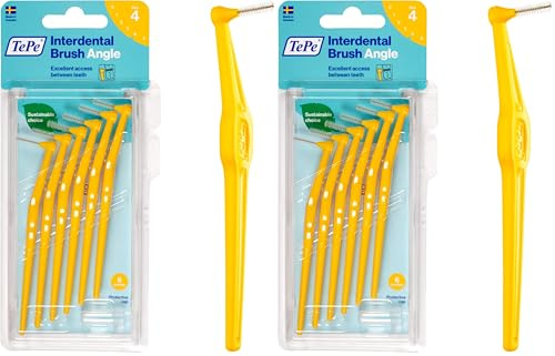 TePe Angle Interdentalbürsten Gelb (ISO Größe 4: 0,7 mm) / Kontrollierte Reinigung der Zahnzwischenräume auch an schwer zugänglichen Stellen / 1 x 6 Angle Interdentalbürsten (Packung mit 2)
