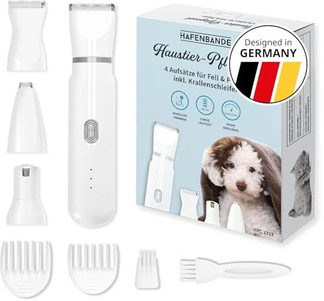 Hafenbande 4in1 Tondeuse pour chiens, chats et petits animaux professionelle | poil long epais | accessoires de coupe et pour peignes | Étanche | Rechargeable
