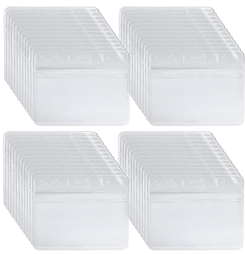 Lot de 200 Porte Badges, Porte-badge en transparente horizontal Porte-badge plastique Porte-cartes horizontal imperméable, Porte-badge pour carte de crédit, Carte de visite, Transparent étanche BUYGOO