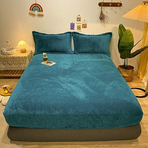 Warme Winter Spannbettlaken Bettlaken Fleece 180x200 Petrol Flausch Cashmere Touch Teddy Plüsch Flanell Kuschelige Flauschige Bett Spannbetttuch Weich für Boxspringbetten Topper 30 cm Hohe Matratzen