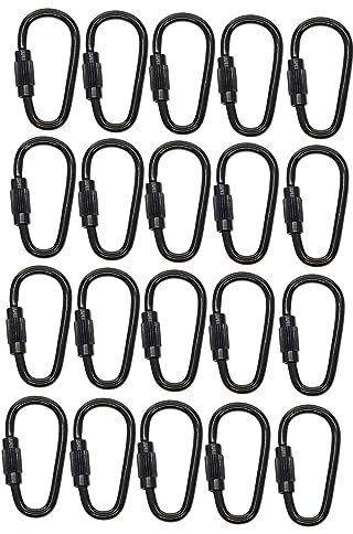 rockible 20 pices Mini Mousqueton de Verrouillage Porte-cles Mousqueton pour Voyage, Acier, Noir, Rectangulaire, Serrure Vis