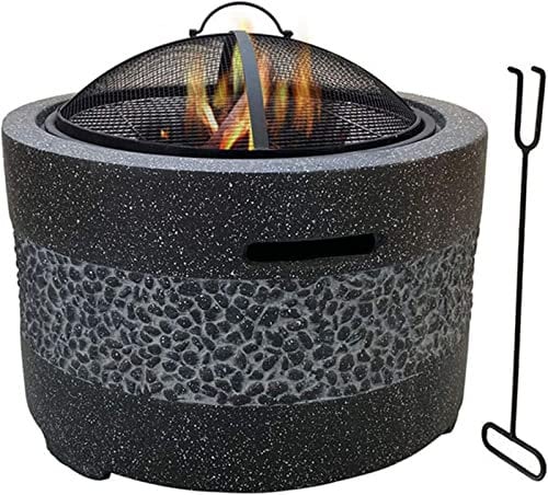 Garten-Feuerstelle, große 3-in-1-Party-Grill-Feuerstelle im Freien mit Grillregal, Einfassung aus Kunststein für Terrasse, Terrassendielen (schwarz)
