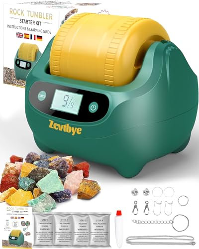Rock Tumbler Kit complet de polissage de roche avec minuterie numérique de 9 jours, double couche, design de réduction du bruit, broyeur avec gobelet et polisseuse (vert)