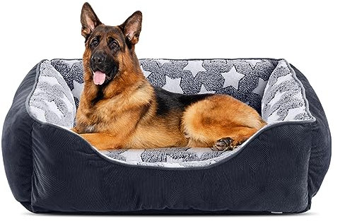 FURTIME Hundebett Grosse Hunde Hundekorb Waschbar Hundekörbchen rutschfeste Hundebetten Flauschig Hundematratze mit Erhöhte Ränder Weiches Hundesofa für Hunde Katze XXL(106x80x23cm) Schwarz/Sterne