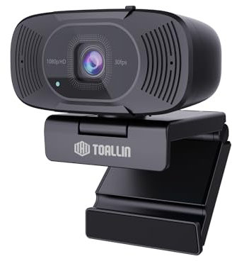 TOALLIN 1080P Auto-Focus Webcam with Dual Microphones, Computer Camera, 90° Wide Angle View without Distortion, USB Webcam for Online Video Calls