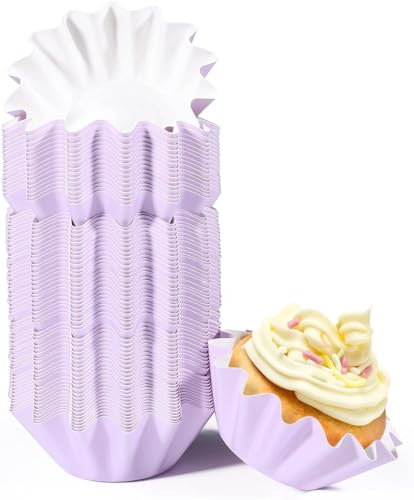 Baking Cupcake Cases, Disposable Wave Muffin Cases, 100 Counts Standard Truffles Wrapper Non-Stick Grease-Proof 210g PET Coated Paper Cupcake Holders for Wedding, Birthday, Baby Shower