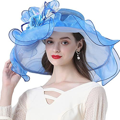 Tsffae Blumen-Fascinator, Flacher Hut Für Damen, Netz, Breite Krempe, Tee-Party-Hut, Hochzeit, Kirchenhut, Organza-Sonnenhut, Elegante Große Damen-Fedoras