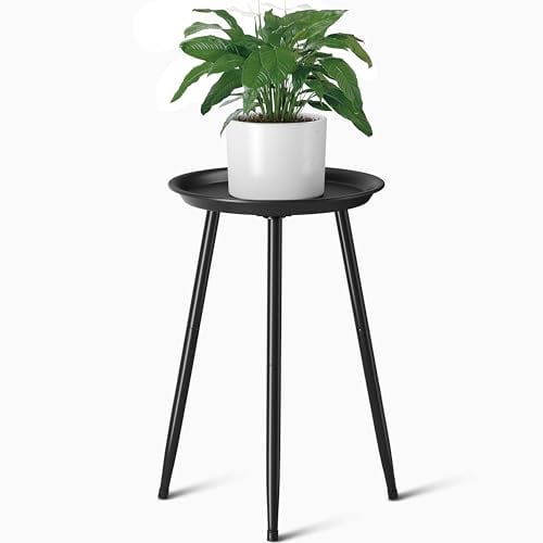 cfmour Indoor Plant Stand 20.8 Metal Mid Century Tall Plant Table for Pots,Modern Plant Stand for Plants,Small Black Round Side End Table for Home Decor Shelf Heavy Duty Plant Holder