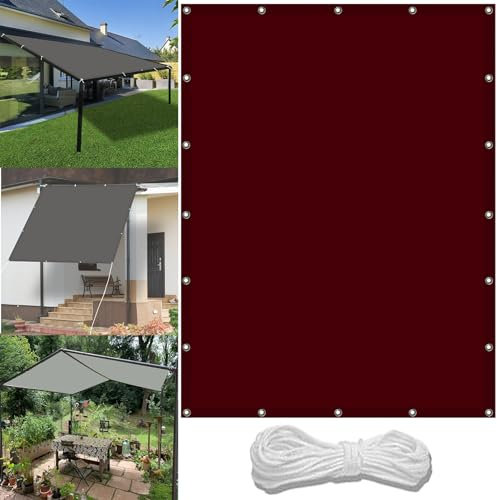 Schattierungsnetz mit Ösen 0.7 x 1.2 m Wasserdicht Sichtschutz Balkon Reißfest UV-Schutz nach Mass Polyestergewebe Mit Seil Sonnensegel Sonnenschutz für Garten Terrasse, Weinrot