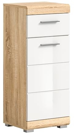 möbelando Hochschrank >Lambada< in Sonoma Eiche hell/weiß - 37x88x31cm (BxHxT)