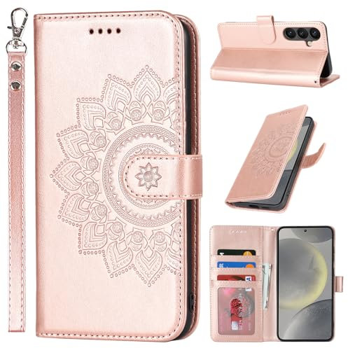 ELTEKER Etui Coque pour Samsung Galaxy S24 5G Protection Housse en Cuir PU Pochette Rabat Clapet Case Porte Carte Magnétique Etui Portefeuille pour Samsung Galaxy S24 - Or Rose