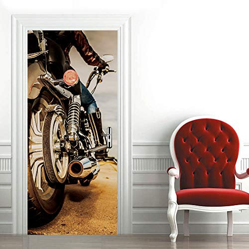 Türtapete Selbstklebend TürPoster 3D Türaufkleber Türfolie türsticker Foto Vinyl Tür Plakat für Schlafzimmer Toilette Verschönern Deko türen 100x210 cm Motorrad