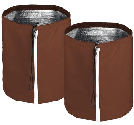 CPROSP 2 Pcs Housse pour Pot de Fleur 70 * 65cm, Protection Gel Plantes en Pot, Housse Hivernage Plante avec Cordon de Serrage, Fermeture Éclair et Tapis en Fibre de Coco Ø 65 cm, Jaune-Brun