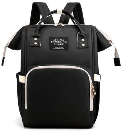 Herzberg Baby Diaper Bag - Multifunction Diaper Bag, Mommy Organized Travel Baby Bag, Essentials for Baby Girl and Boy, Backpack with Insulated Pockets and Side Bottle Pockets - Black, BlackOne