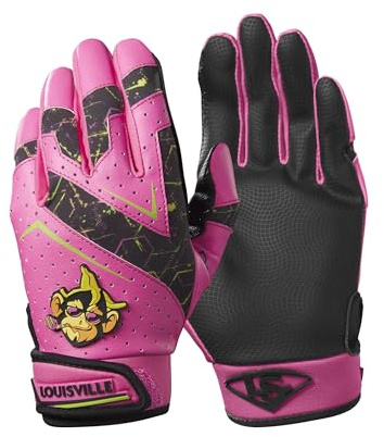 Louisville Slugger Party Animals Youth Genuine V2 Batting Gloves - Hot Pink/Black, Medium