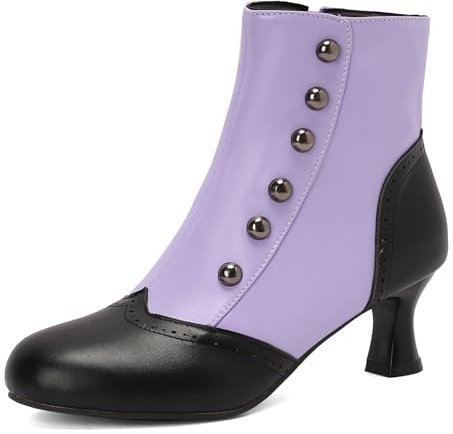 Roimaash Donna's Ankle-High Stivaletti Vintage Victorian Stivali with Zip Studed Punta Rotonda Mediaeval Renaissance Style 70's Outfits Scarpe Purple Size 43