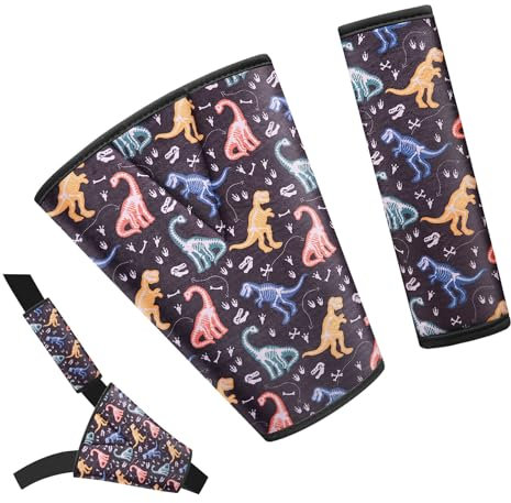 AMUSEPROFI Gurtpolster für Kinder, Gurtschoner, Schulterpolster, Gurtpolster Abdeckung, Gurtband Abdeckung, Komfortable und lustige Accessoires für Kinder, Dinosaurier Anzug