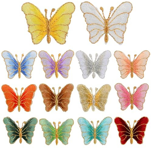 Homirty 14 Pieces Butterfly Embroidered Patches, Mixed Colors Butterfly Patches, Iron On or Sew Embroidered Appliques, Embroidery Sew on Patches, Clothes Appliques Patch, DIY Craft Supplies, 14 Colors