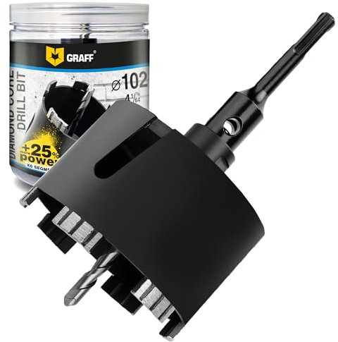 GRAFF Diamant Bohrkrone 102mm Beton Dosensenker Dosenbohrer - Diamant Bohrkronen Set für Mauerwerk Ziegel Poroton Putz Gestein - Steckdosenbohrer und Lochsäge für SDS Plus Bohrhammer
