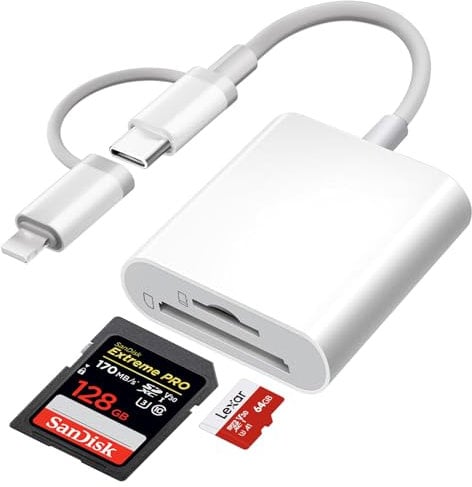 [Certificado Apple MFi] Lector Tarjetas SD para Phone Pad, Lightning USB C Adaptador de Tarjeta de Memoria para MicroSD/SD, SD Card Reader para iPhone16 15/iPad/Macbook/Teléfonos Android/Cámara