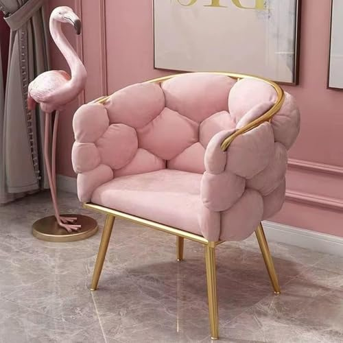 Chaise de coiffeuse en velours rose moelleux avec pieds en métal doré pour chambre à coucher et salon