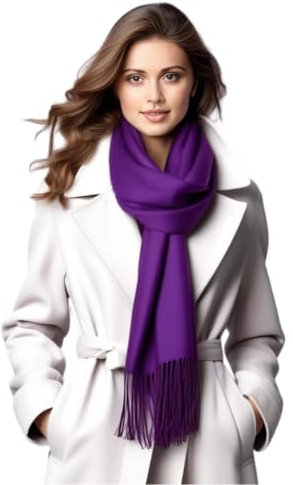 LA FERANI Damen Kaschmir Schal dünn Herbst Winter 185x65 Kaschmirschal Lila Halstuch formell stilvoll elegant Wollschal Wolle Uni Farbe Damenschal