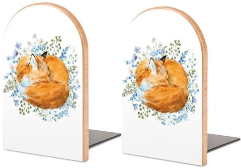 Une paire de serre-livres pour étagères, renards aquarelle, serre-livres pour bureau et école