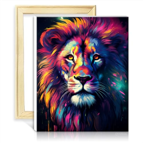 TANGFEIY Peinture par numéros sur toile, scène de nuit étoilée, lion, enfants et adultes, décoration murale - avec pinceaux et pigment acrylique sur toile, peinture à l'huile, cadre DIY (30x40cm)