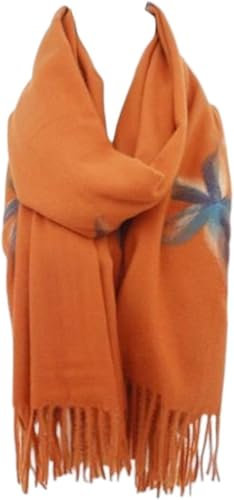Antonio Winter Damen Schal Warm Winter Weicher Cashmera hochwertiger Scarf Filzschal mit Blumenmuster 180x72 cm Schals und Tücher für abendkleid (Orange, 180x72 cm)