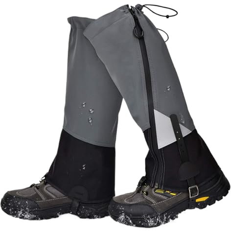 Gamaschen zum Wandern, wasserdicht, Schuhgamaschen für Herren und Damen, verstellbar, atmungsaktiv, für die Jagd, Bergsteigen oder Schneeschuhwandern, grau, Small