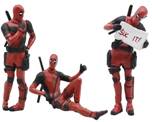 3 Pieces Deadpl Action Figures, Red Black Action Figures, Funny Anime Anime Car Interior Decoration Accessories, PVC-Modellspielzeug, Collectible for Adults (B)
