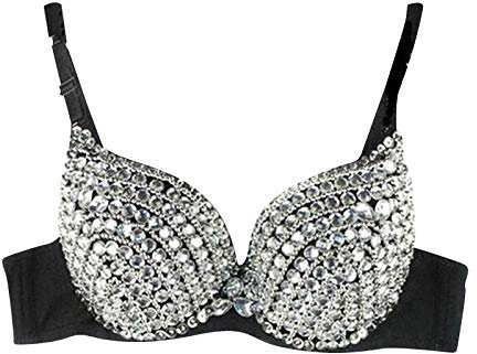 Damen Bustier V Ausschnitt Glitzer Korsett Sexyjazz-Lead-Tänzerin Pole Dance Bikini-BH mit Strasssteinen Kleidung Damen Punk Elastisch Verstellbarer BH
