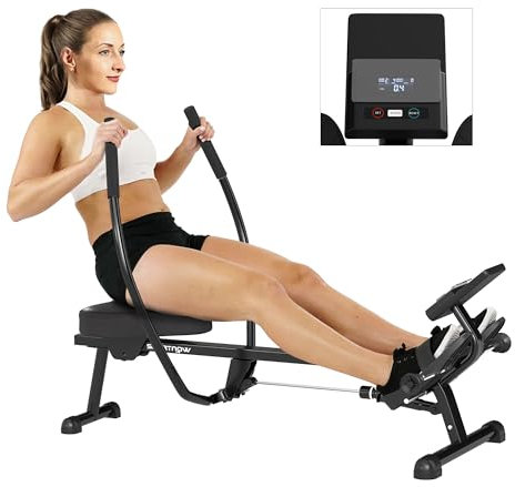 SPORTNOW Hydraulisches Rudergerät mit 12 Widerstandsstufen Hometrainer Rudergerät Krafttraining mit LCD-Bildschirm und rutschfesten Pedalen, maximale Belastbarkeit 130KG, Cardio-Training für zu Hause,